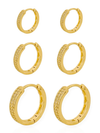 Trio de Brinco Dourada Argola Com Micro Zircônia