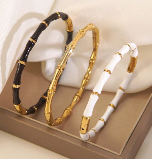 Conjunto Minimalista de Pulseira de Bracelete de Bambu de Aço