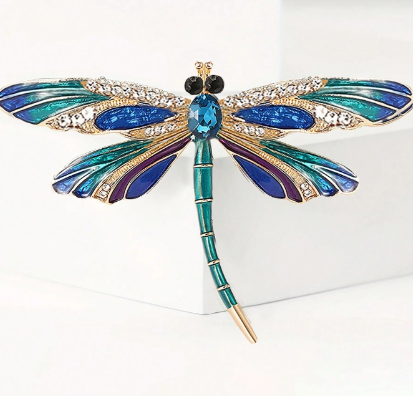 Broche de Libélula de Cristal Azul
