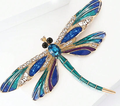 Broche de Libélula de Cristal Azul