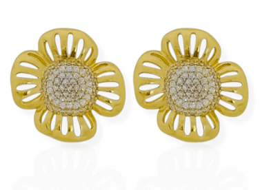 Brinco Dourado Flor Cracejada e Vazada