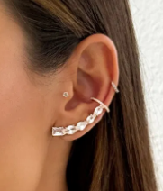 Brinco Ear Cuff Formas de Cristal Dourado