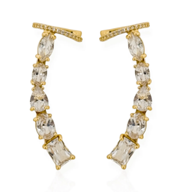 Brinco Ear Cuff Formas de Cristal Dourado