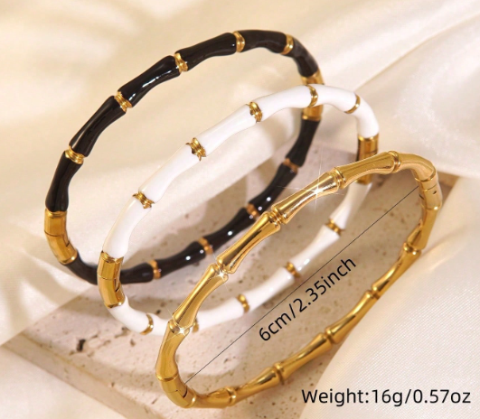 Conjunto Minimalista de Pulseira de Bracelete de Bambu de Aço