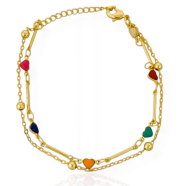 Pulseira  Corações Resinado Colorido